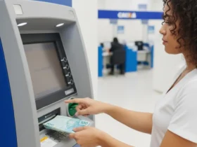 Mulher sacando dinheiro do terminal da Caixa Econômica em Lucas do Rio Verde - Imagem CenárioMT