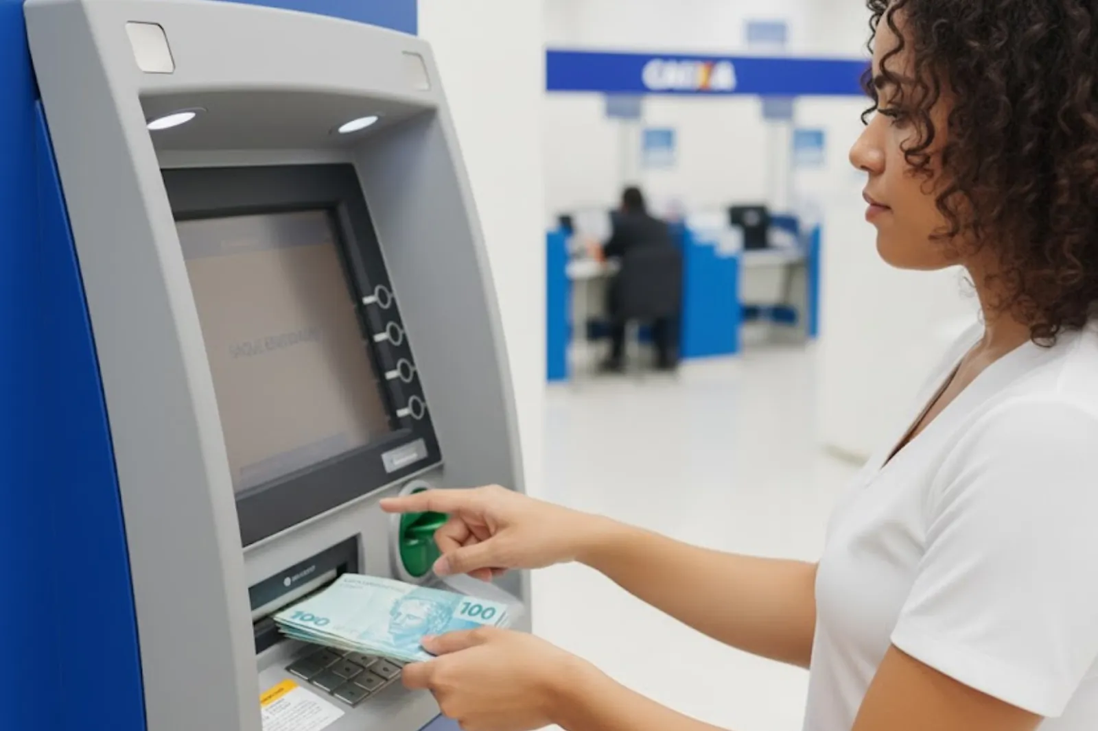 Mulher sacando dinheiro do terminal da Caixa Econômica em Lucas do Rio Verde - Imagem CenárioMT