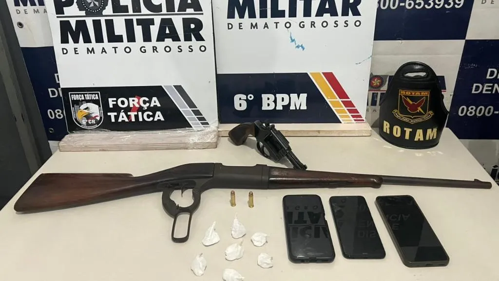 PM apreende fuzil, drogas e prende três em Cáceres