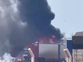 Incêndio atinge posto de combustível na BR-070 em Cuiabá e mobiliza equipes do Corpo de Bombeiros