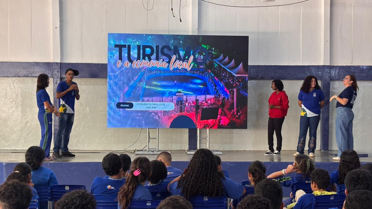Estudantes da Escola Nagib Saad durante apresentação da ideia voltada para o turismo local